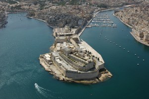 Fort St Angelo at the tip of the Vittoriosa promontory, Grand Harbour, Malta. Constructed by the Knights of St John, it was adopted by the British Army as a fort and, from the 1900s, by the Royal Navy as an administration, communication, and accommodation facility, finally evacuated in 1979 when Britain's military presence in Malta ended.